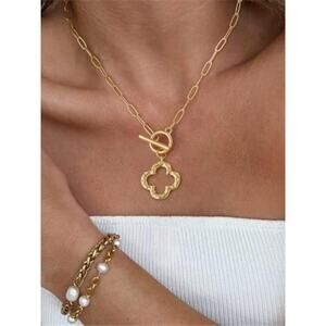 Chunky Gold Necklace for Women Trendy Clover 14K Gold Plated Paperclip Necklace